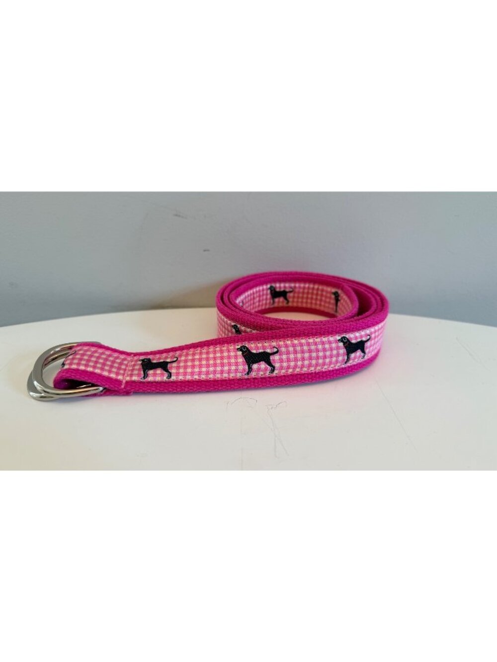 The Black Dog Pink Gingham Adjustable Fabric Belt With Black Lab Design Size L